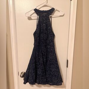 B. Smart Navy Blue Sparkle Halter Dress